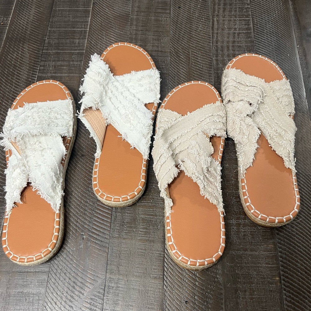 Women's Frayed Slide Sandals - Cream